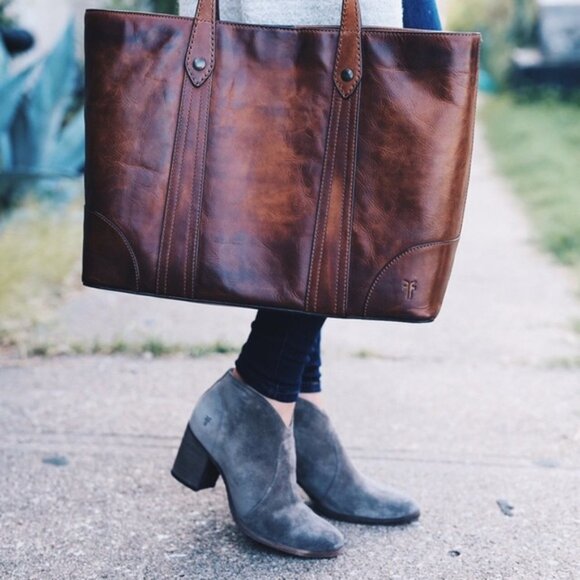 Frye Nora Chestnut/Tan Leather Suede Zip Heeled Fall/Winter/Spring Ankle Booties - Picture 5 of 16